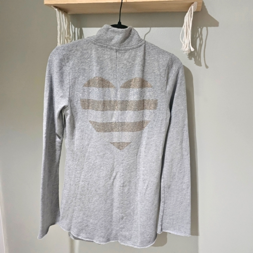 Victoria Secret Gray Half Zip Pullover Tunic Sweatshirt Rhinestone Bling Small
